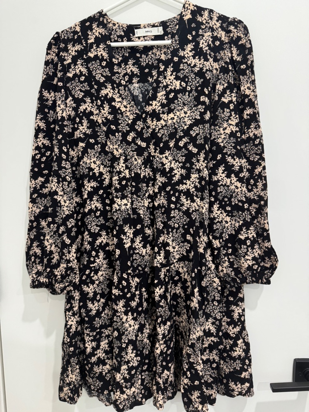 Mango Black Dress with Cream Floral Print